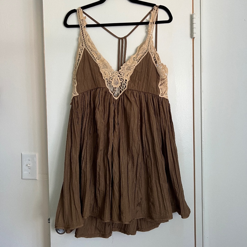 Free People Olive Green and Lace Backless Mini Dress